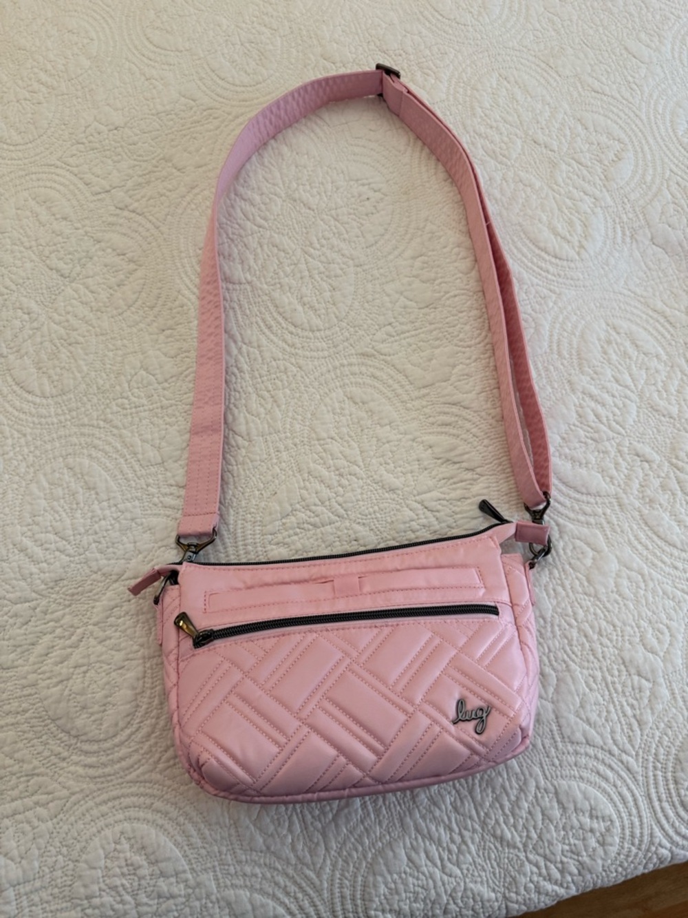 Lug “Dash” Pink Quilted Crossbody Bag with Front Zip Pocket